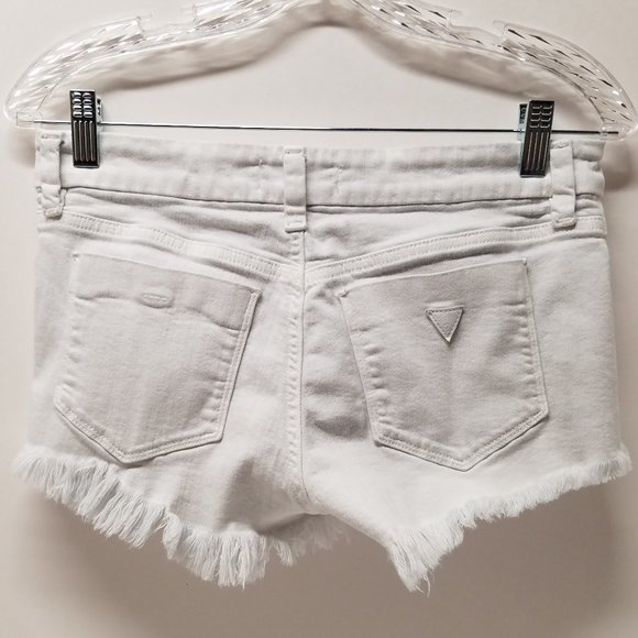 Guess Selene White Denim Stretch Shorts w/ Frayed Hem - Picture 13 of 15